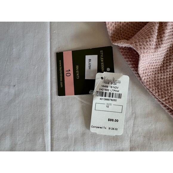 NWT Taylor Neiman Marcus Women's Blush Pink Sparkle Sz 10 Dress Flutter Sleeve - Picture 10 of 12